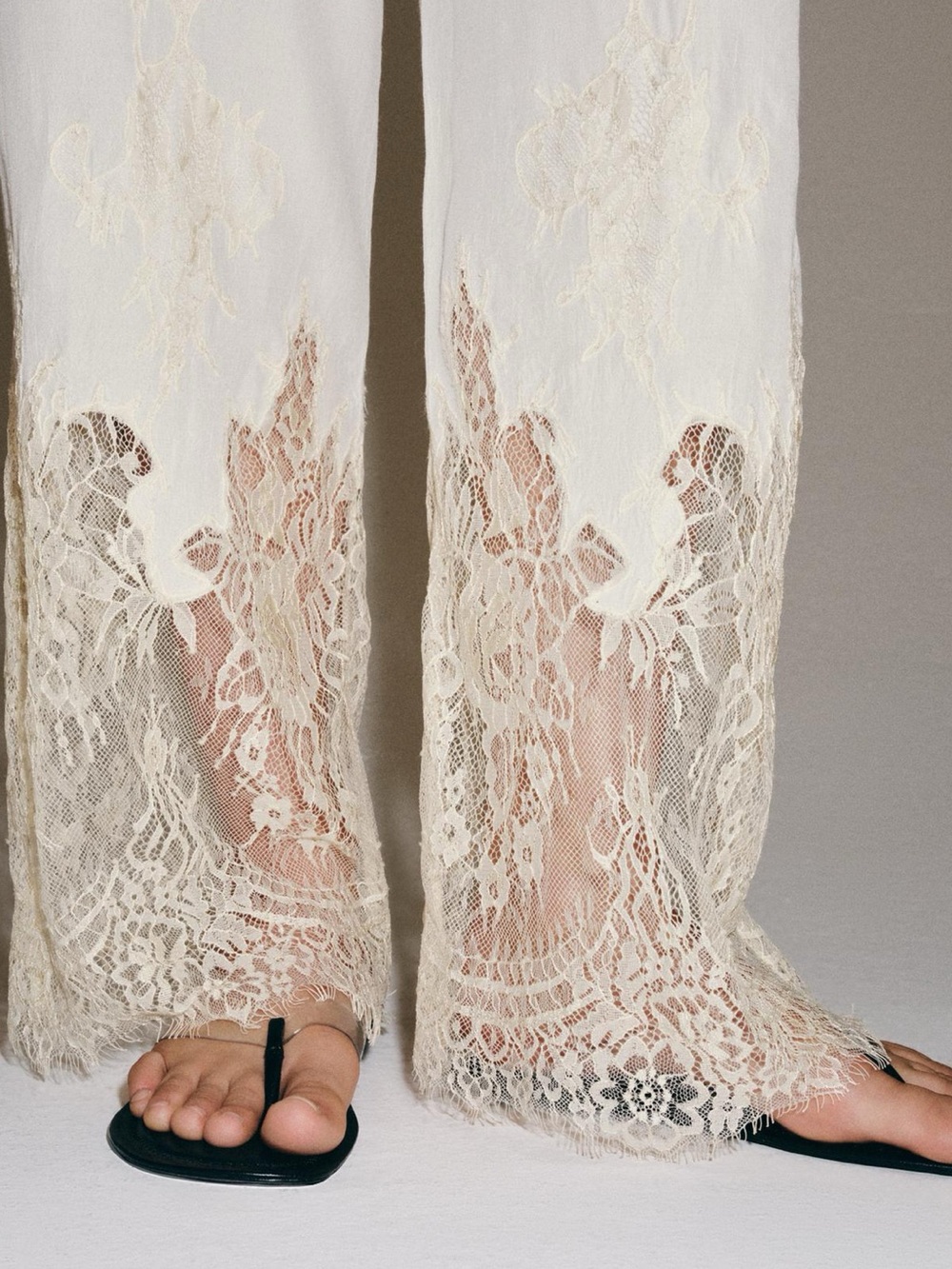 ZW COLLECTION LACE PAJAMA PANTS 
Zara Cream Lace-Trim Wide Leg Pants - Picture 7 of 15